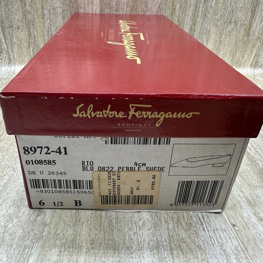 Women' Salvadore Ferragamo Navy‎ Blue Kitten Heeled Shoes 6.5B Made In Italy